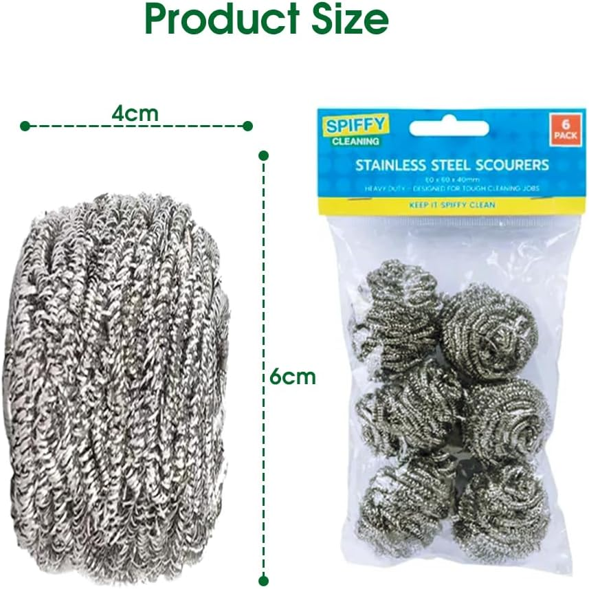 Cook Easy 6PCS Stainless Steel Scrubbers, Steel Wool Scourers Scouring Pads Metal Sponges, Easy Scouring Grease Dirt Oil Rust for Dishes,Pans,Pots,Ovens,Grills,Sinks (1Pack-6Pcs, 6CM Diameter)