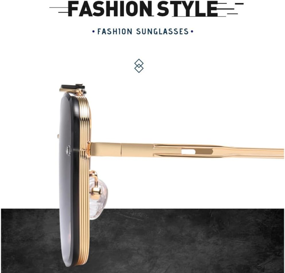 MUTYNE Gradient Sunglasses for Men Fashion Metal Big Frame Sun Glasses - Gold Blue image number 2