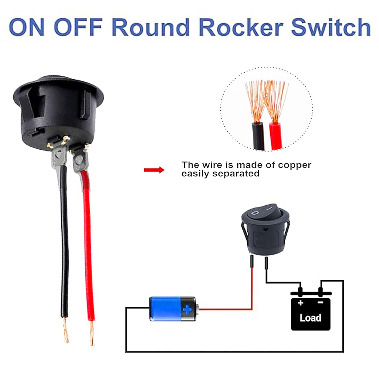 15Pcs round Rocker Switch, Mini Circle Toggle Switch with Pre-Wired AC 6A/250V 10A/125V, on off 20Mm SPST, 2 Pin Switch 120V Wired KCD1, 12V DC Electrical Switches for Car Boat RV Automotive image number 3
