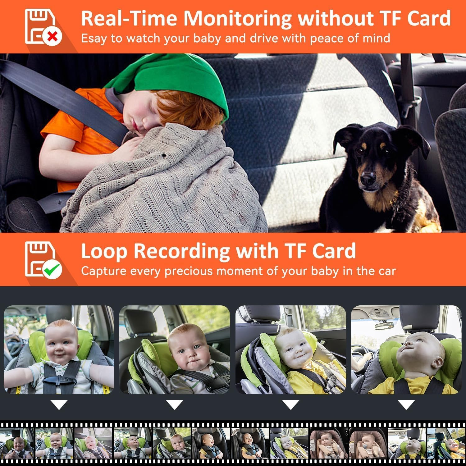 7&rdquo; Baby Car Camera HD 1440P Recording, 5&rdquo; Screen Baby Car Monitor with Full-Color Night Vision Camera, Infant Safety Baby Car Mirror Rear Facing for Backseat, Wide Clear View, Easy Installation image number 1