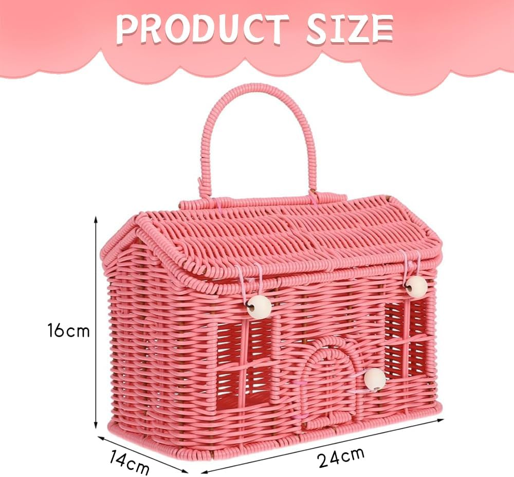 House Shaped Storage Basket with Lid, Hand Woven, Featuring a Folding Handle, Ideal as a Shelf Organizer, It Holds Blankets, Toys, and More, Blending Functionality with Farmhouse Charm image number 4