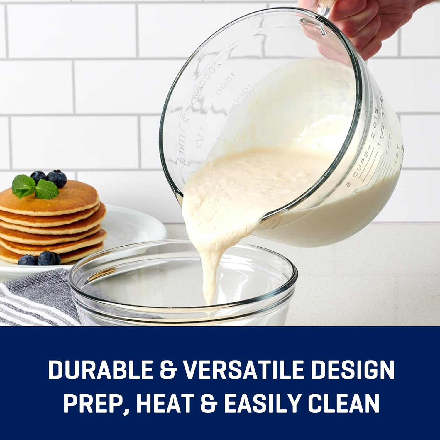 Anchor Hocking Glass Batter Bowl with Handle & Spout, Clear, 77045, 2 L image number 1