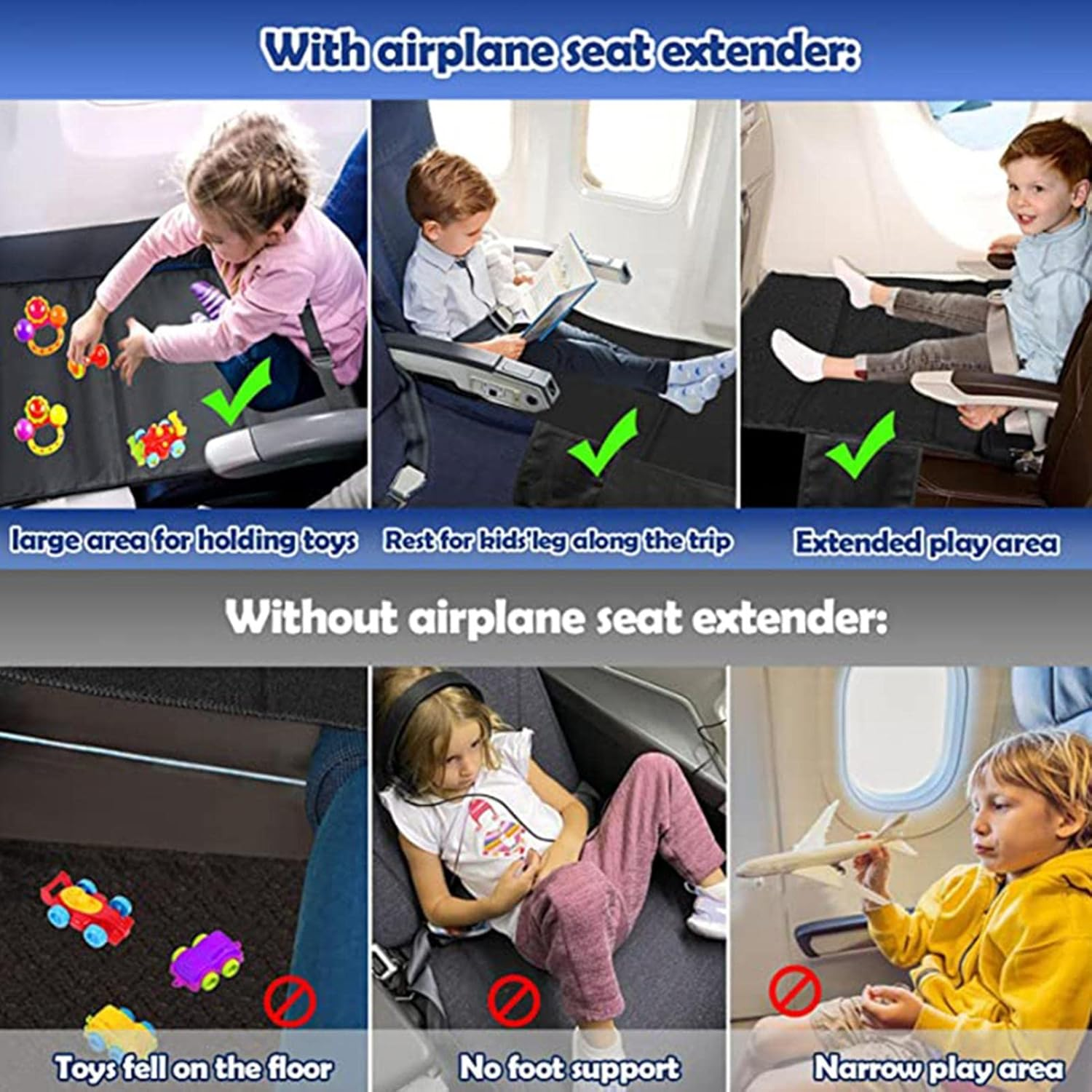 Flyaway Kids Bed Airplane - Kids Plane Seat Extender,Foot Hammock Travel Cushion for Relaxing, Sleeping, and Stretching Your Feet to Fits Aisle, Middle, Window, and Exit Row Seats Buniq