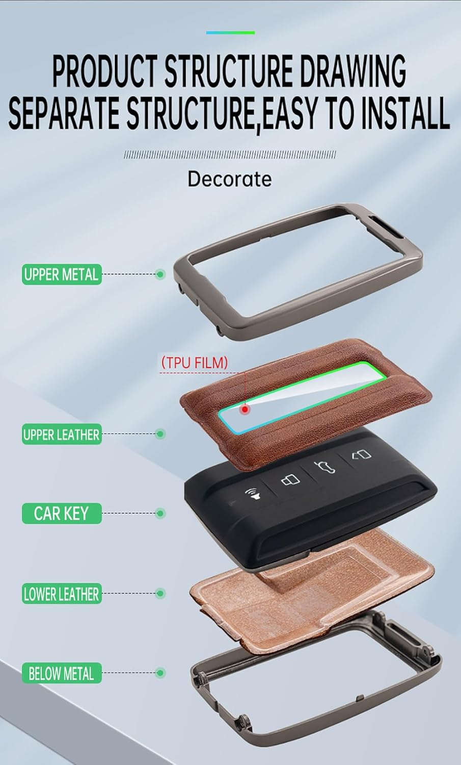 Ontto Alloy Car Key Fob Cover Fit for Great Wall GWM WEY TANK 300 500 Tank300 Tank500 Smart Leather Key Case Keyring Key Shell Holder Bag Keychain image number 6