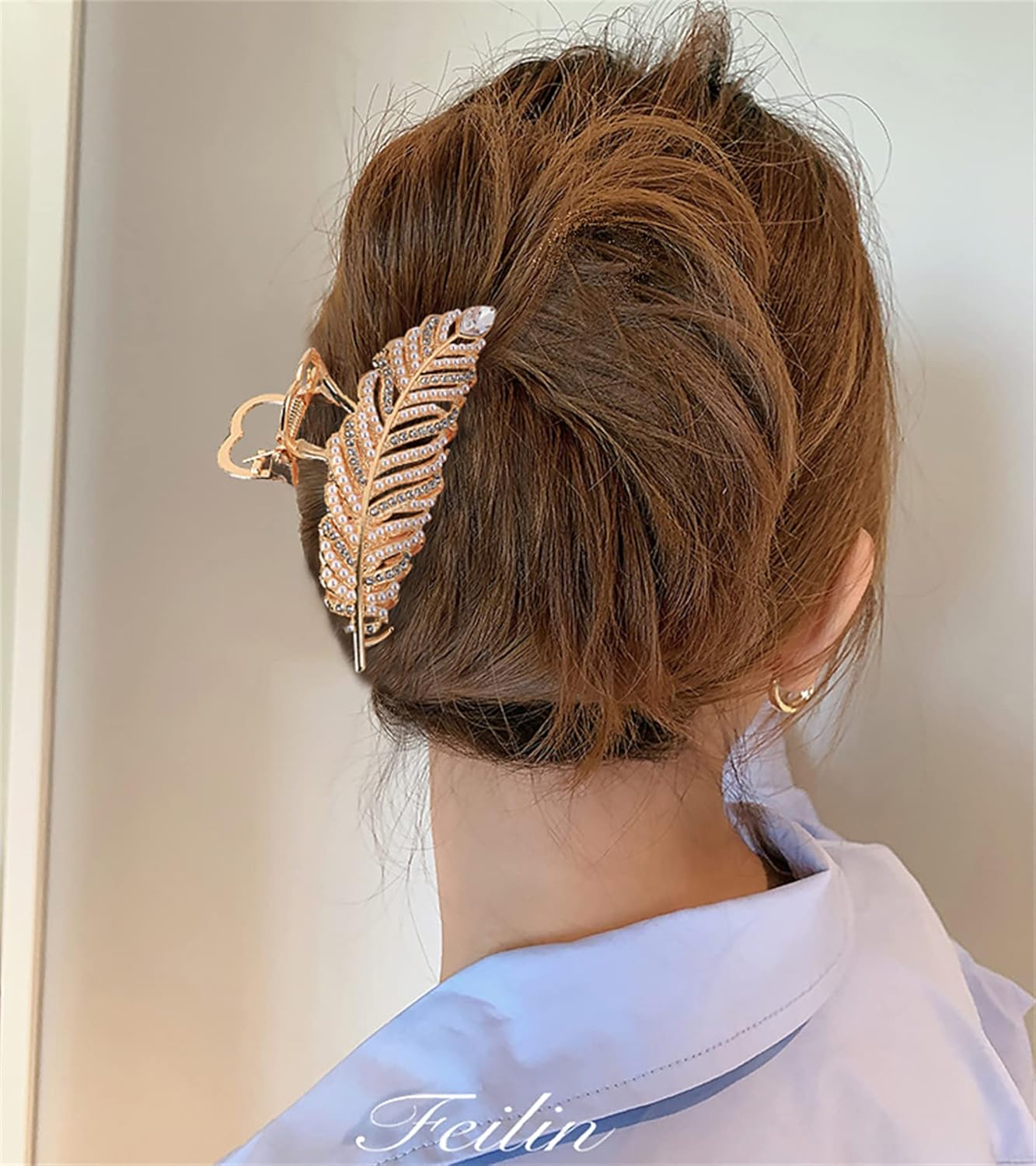 Hair Clips for Women, Cute Claw Clip, Creative Hair Accessories,Golden Leaves image number 5
