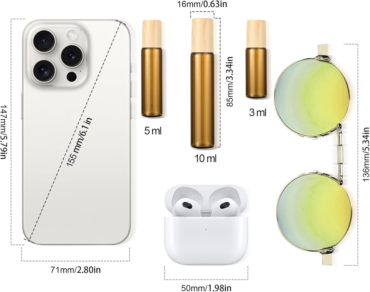 10Ml(1/3 Oz) Amber Glass Roll on Bottles, 8 Pack Leak Proof Refillable Roller Bottles for Essential Oils, Perfume, DIY Craft, Samples, Eye Roller, Travel Portable image number 1