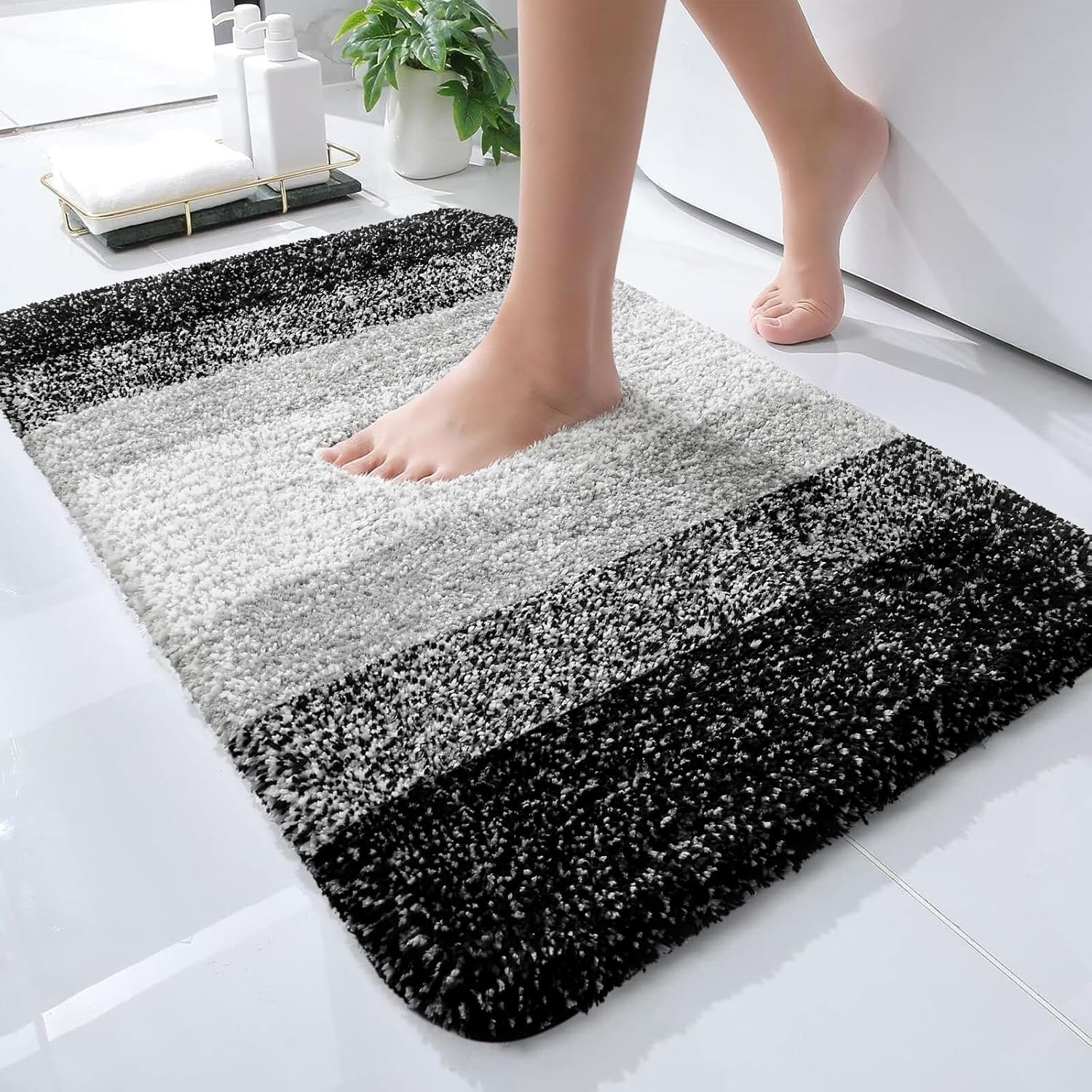 Bathroom Mat Rug, Non Slip Extra Absorbent Microfiber Bath Carpet, 41X61Cm, Soft Comfortable Plush Shaggy Floor Mat, Area Rug Carpet for Bathroom Floor, Tub and Shower, Kitchen (Style B, 41X61Cm)