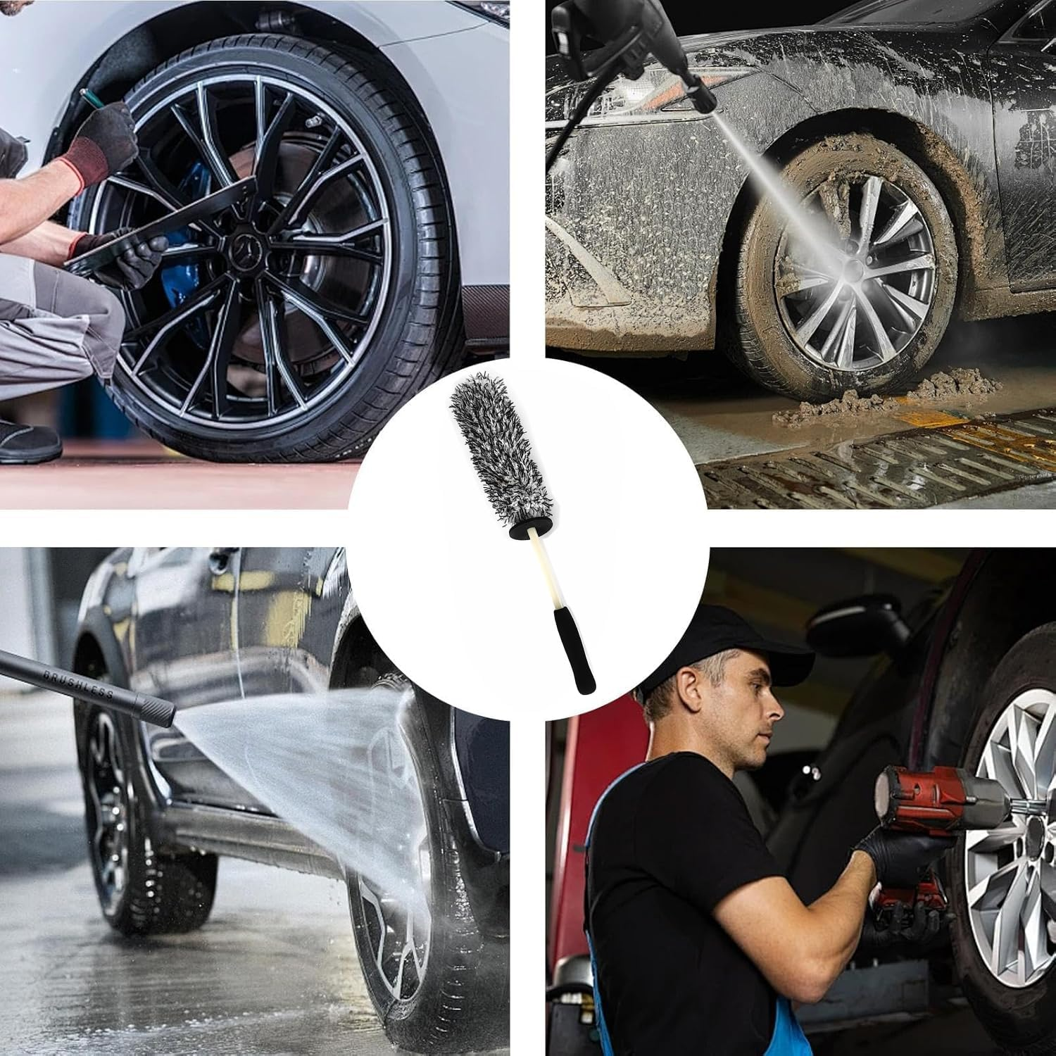 Wheel Brush Car Premium Wheel Brush Soft Wheel Cleaning Brush Non-Metallic Rim Cleaner Brush with Ergonomic Handle Rim Tire Detailing Brush for Motorcycle Bicycle Effective Wheel Wash Tool image number 2