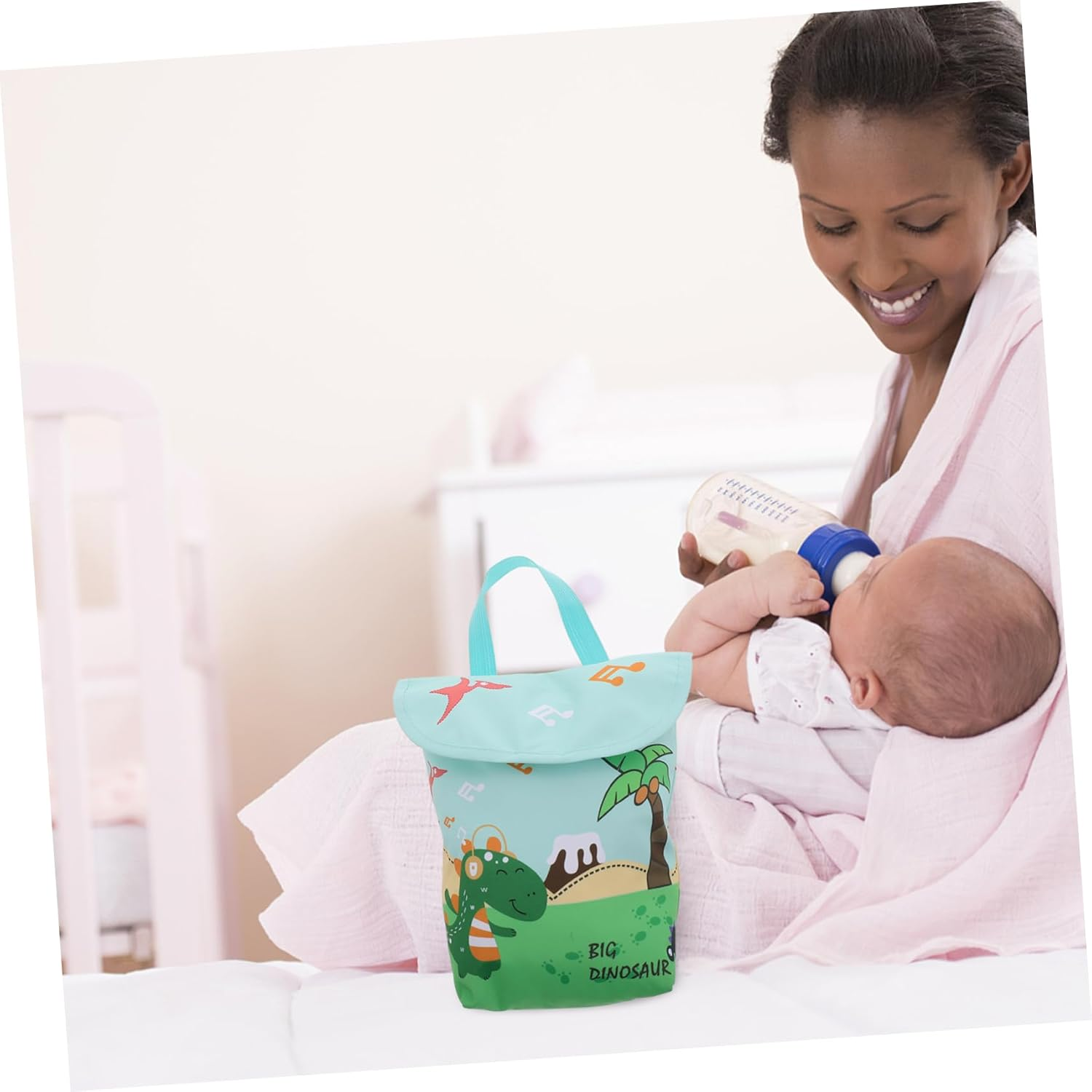 Vaguelly Portable Diaper Organizer Bag Diaper Pouch for Travel Convenient Hanging Design for Stroller Crib for Essentials and Nappy Storage Dinosaur Print image number 2