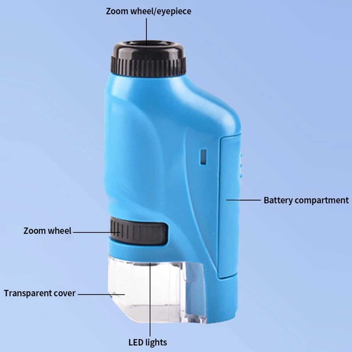 Pocket Microscope with 12Pcs Specimen, 60-120X Handheld Mini Microscope with LED Light, Electric Portable Mobile Microscope for Kids Students Microbiological Observation Learning (Blue) image number 5