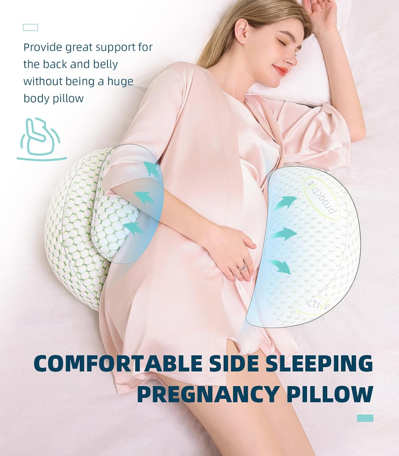 Pregnancy Pillow for Pregnant Women,Soft Pregnancy Body Pillow,Support for Back, HIPS, Legs,Maternity Pillow with Detachable and Adjustable Pillow Cover (Green, Plus) image number 5