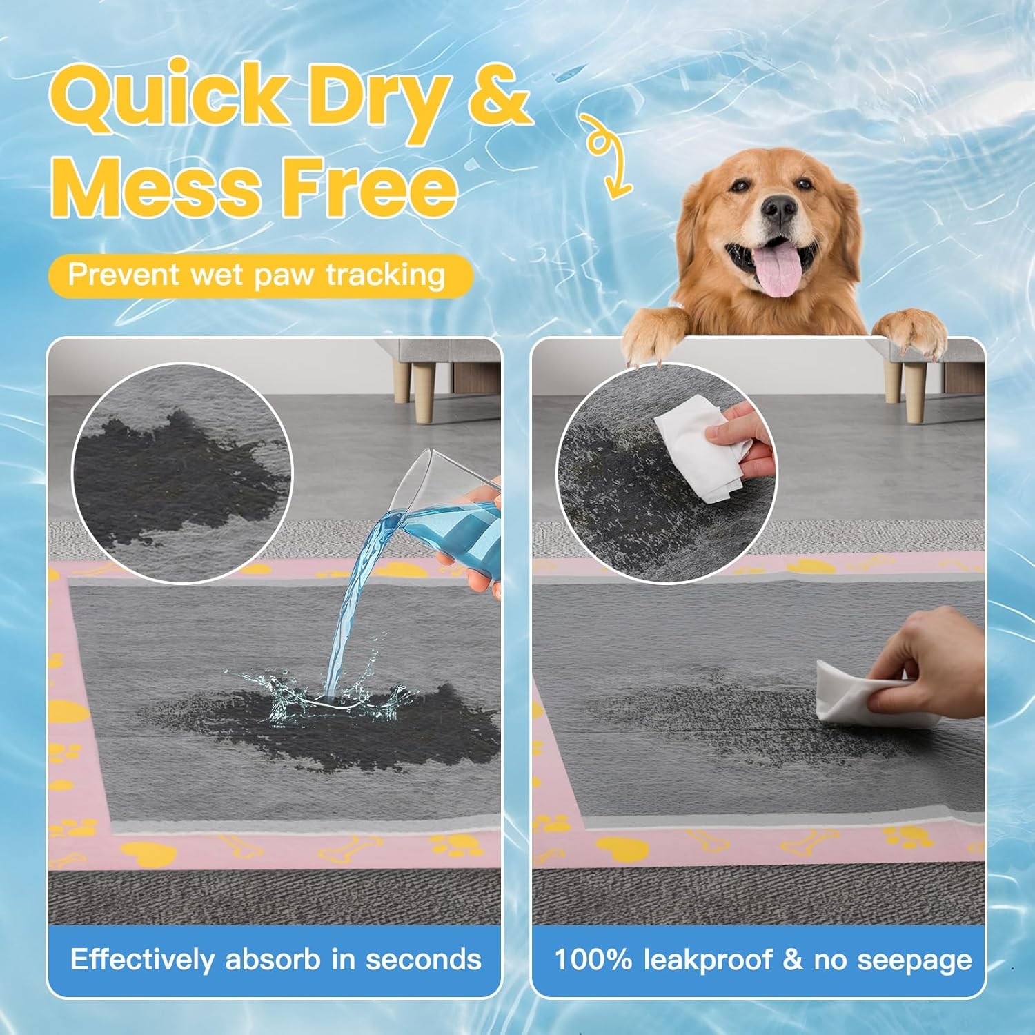 Advwin Bamboo Charcoal Training Pads, 100PCS Deodorizing Leakproof Quick Drying Dog Pee Pads, Super Absorbent Disposable Pet Training Pads for Dogs Puppies, Doggie, Cats, Rabbits - 60X60Cm image number 4