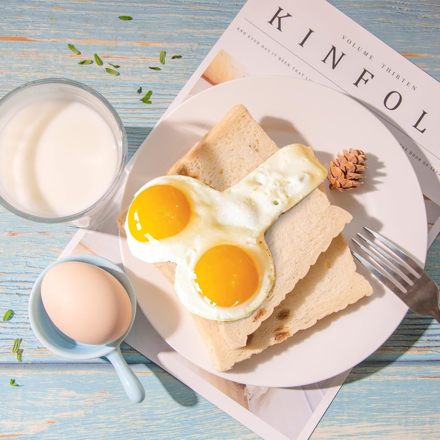 Mineens 2PCS Funny Egg Fryer &ndash; Stainless Steel Cooking Ring with Retractable Handle,Non-Stick DIY Egg Fried Mould for Pancakes, Omelettes & Muffins,Creative Kitchen Tool, Easy to Clean & Reusable image number 2