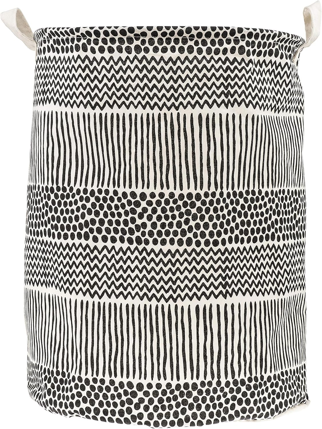 Black & White Laundry Hamper | round Storage Basket | Premium Cotton Collapsible Bin | Waterproof & Multifunctional for Clothes, Toys, Towels, Babies & Pet Toys &ndash; Mika Creations