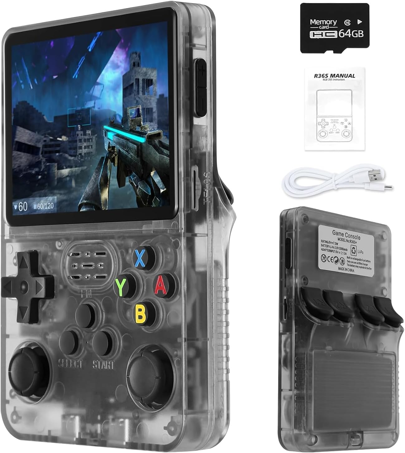 R36S Retro Handheld Games Console-With Open Source System - 3.5" IPS Screen, Portable Gaming Player for Travel-Black