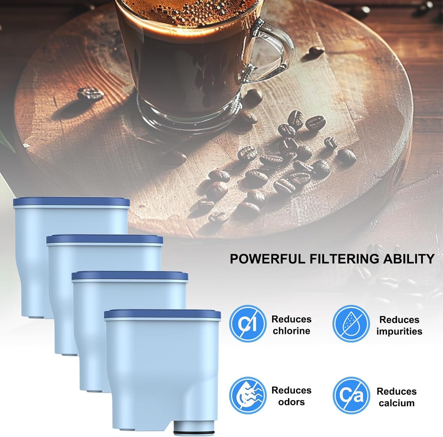 4-Pack Replacement Water Filter Cartridges for Philips CA6903 - Compatible with Saeco Aquaclean Fully Automatic Coffee Machines, Anti-Lime Scale Protection