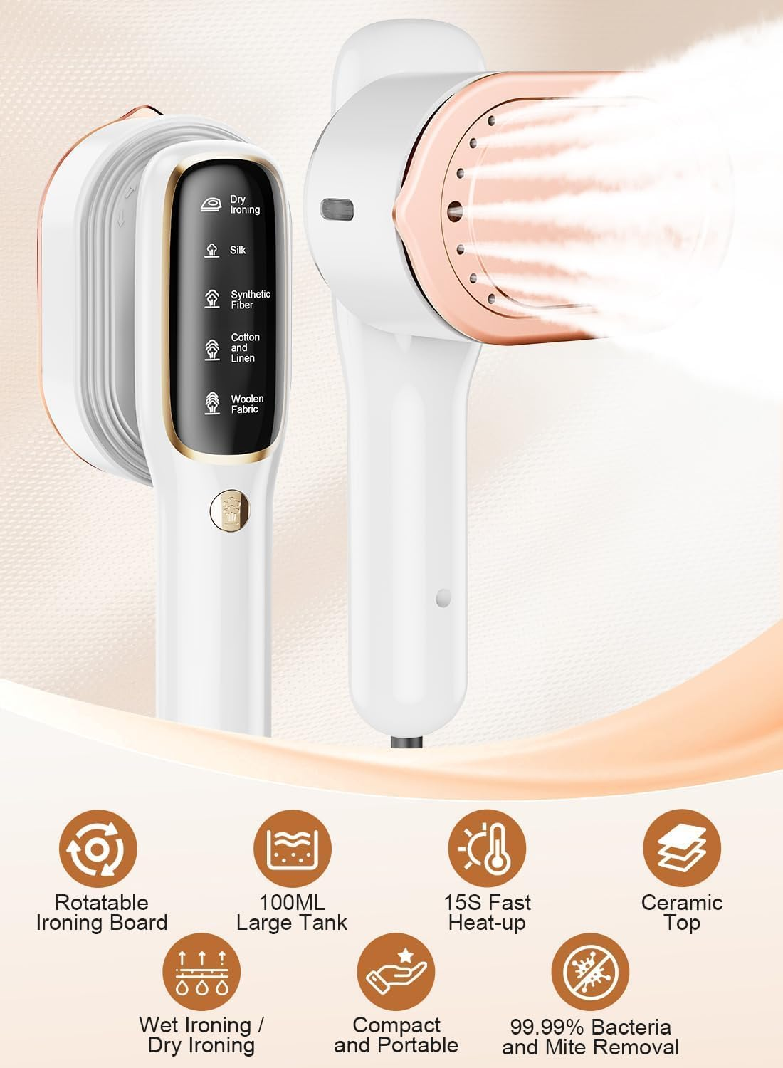 Steamer for Clothes &ndash; 2 in 1 Handheld Ironing Machine, 5 Modes, 15S Fast Heat-Up and Leakproof Design | Lightweight Wrinkle Remover | Steam Iron for Home and Travel | Black Colour image number 2