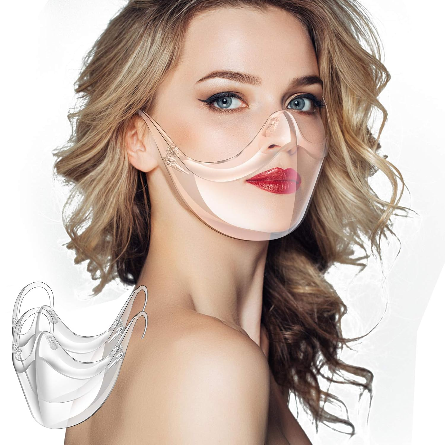 2PCS Transparent Face Shield, Lightweight Anti-Fog Protective Face Mask, Sturdy Breathable Visible Expression Face Mask, Plastic Reusable Washable Clear Face Shield for Men and Women image number 3