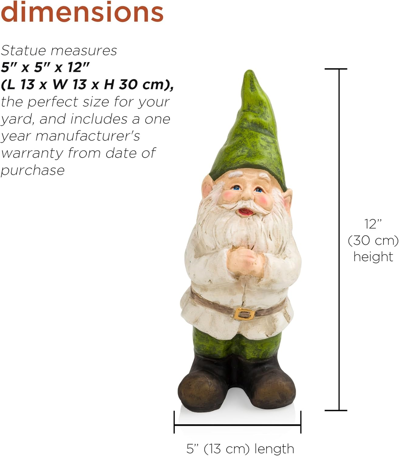 Alpine Corporation - 12" Tall Outdoor Garden Gnome Yard Statue Decoration &ndash; Playful Resin Gnome with Earthtone Colors - Durable, Weatherproof Lawn Sculpture for Patio, Deck, Yard image number 6