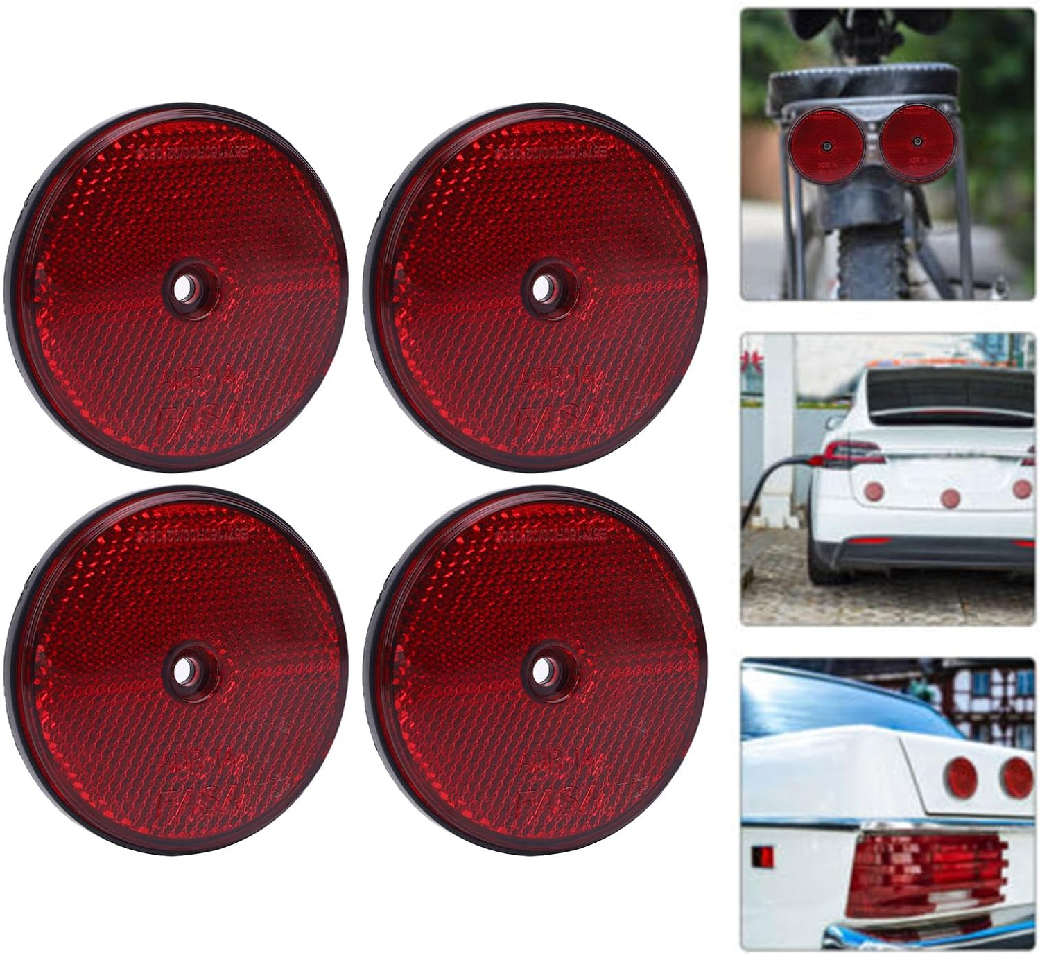 4Pcs round Reflector, Trailers Safety Reflector with Center Mounting Hole, for Driveway Fence, Automobiles, Mailboxes, Boats, 72Mm Dia (Red) image number 6
