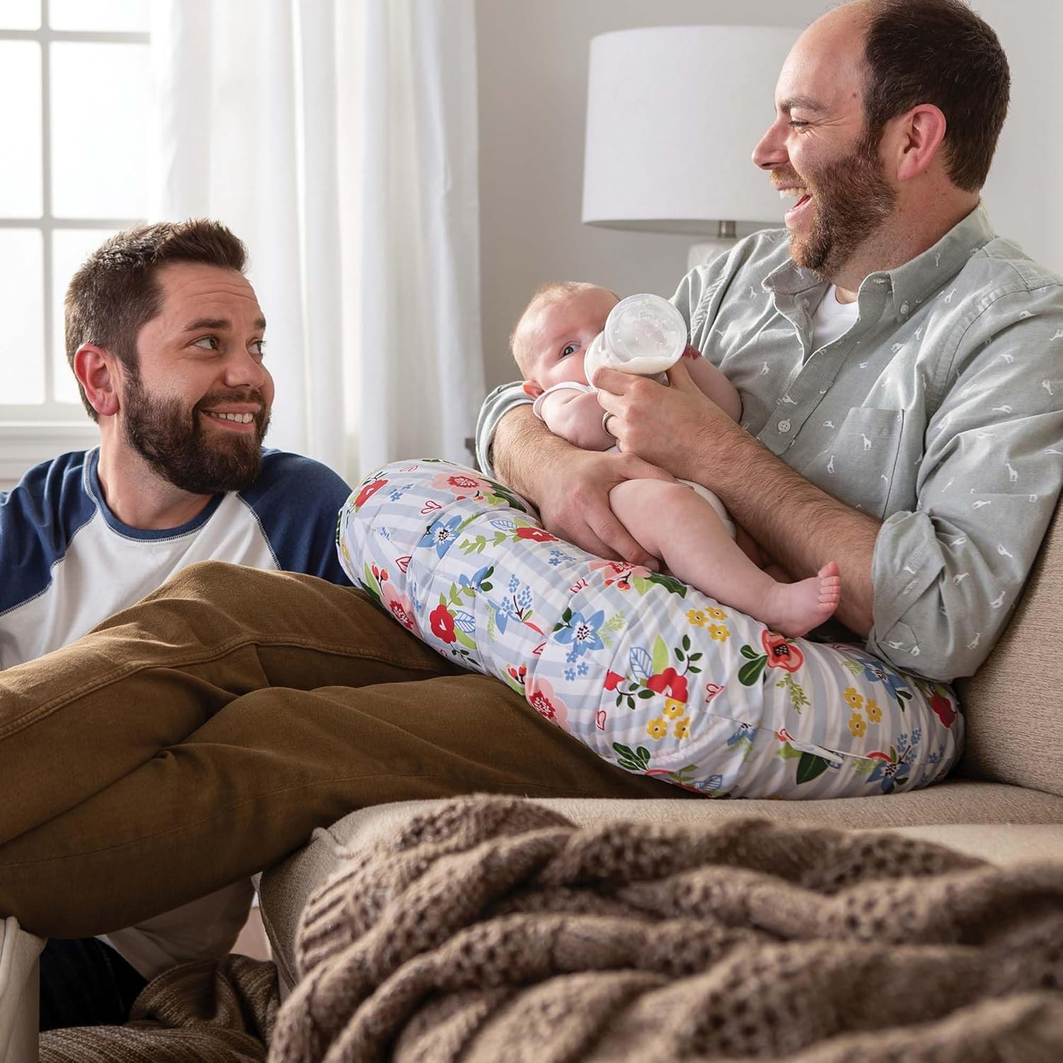 Boppy Original Support Nursing Pillow, Blue Pink Posy, Ergonomic Breastfeeding, Bottle Feeding, and Bonding, Firm Hypoallergenic Fiber Fill, Removable Cover, Machine Washable - Blue Pink Posy image number 5