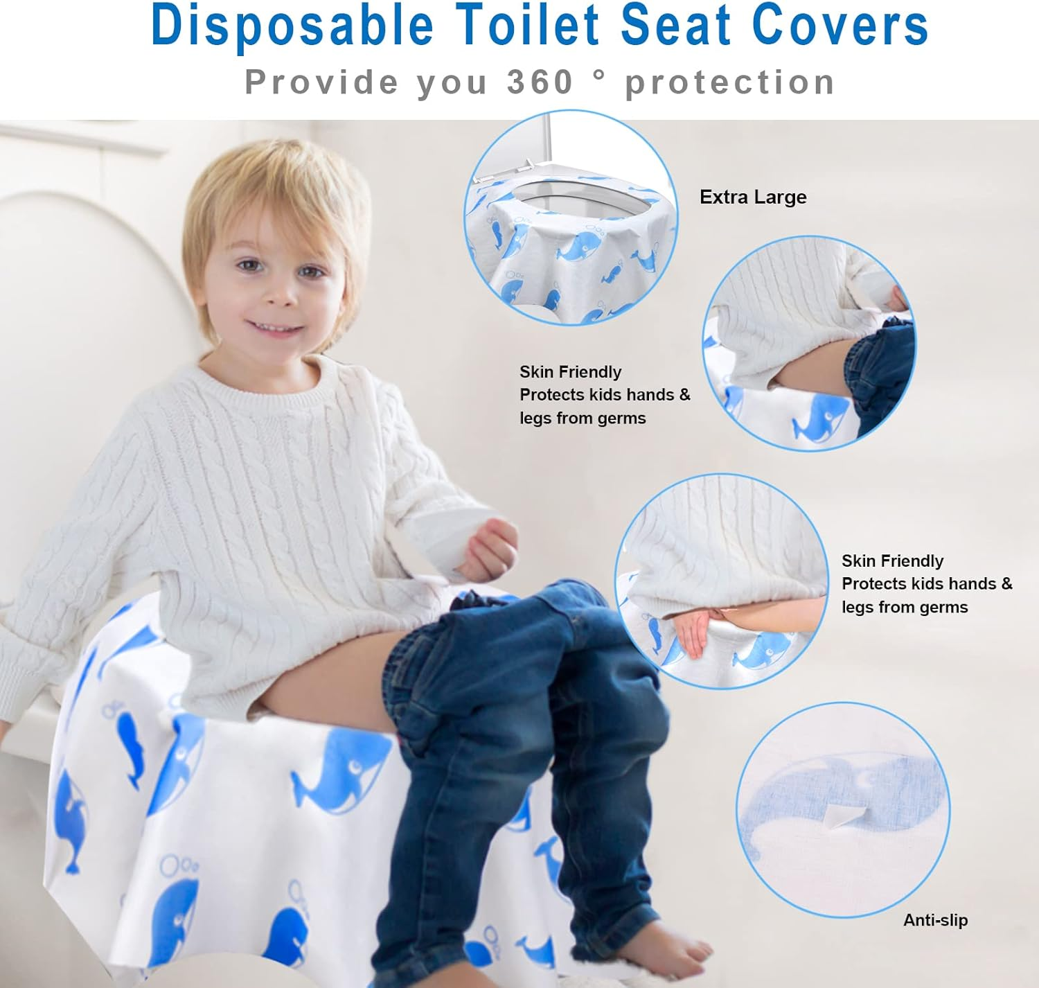 Toilet Seat Covers Disposable, 41 Pack Extra Large Disposable Toilet Seat Covers for Adults, Individually Wrapped Potty Training Liners with Non-Slip Adhesives for Kids in Home, Restrooms & Travel image number 2
