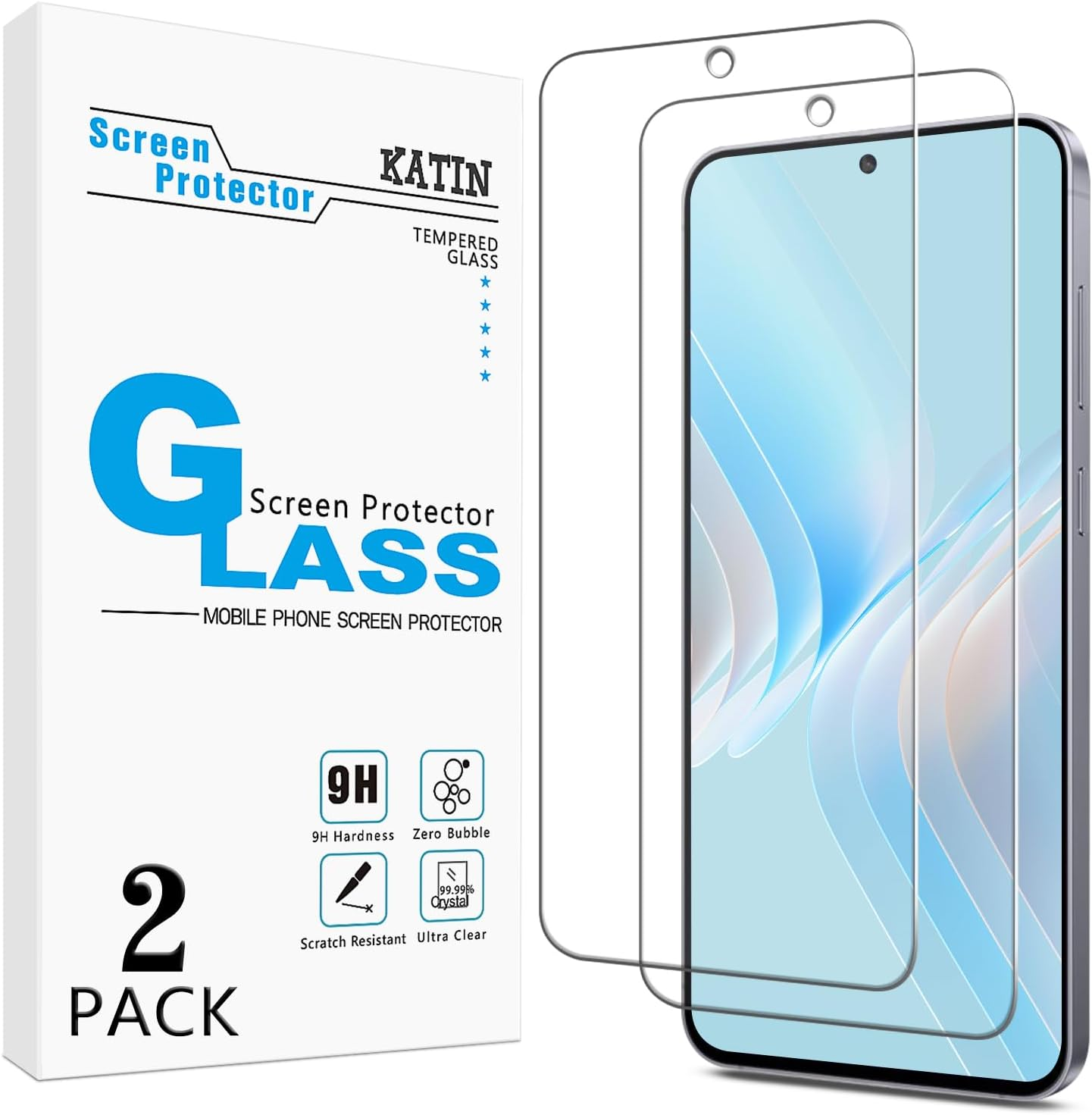 [2 Pack] KATIN Screen Protector for Samsung Galaxy A17 Tempered Glass, Easy Installation, anti Scratch, Bubble Free
