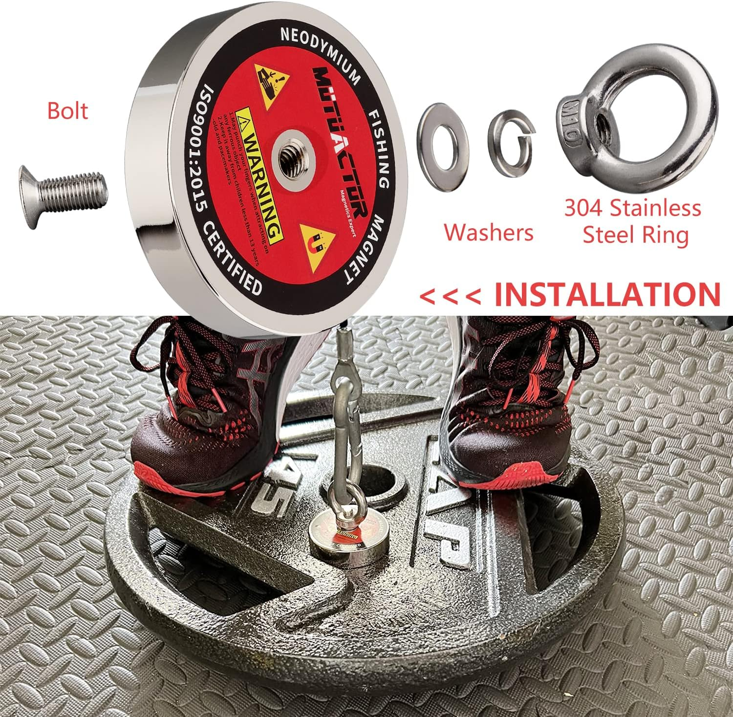 Fishing Magnet Kit,700Lb,1000Lbs,1200Lbs Neodymium Magnet,Strong Magnet Fishing Heavy Duty with 65Ft Salvage Rope,Gloves,Bag for Retrieving Tools &Find Treasure (700Lbs Vertical Set) image number 4