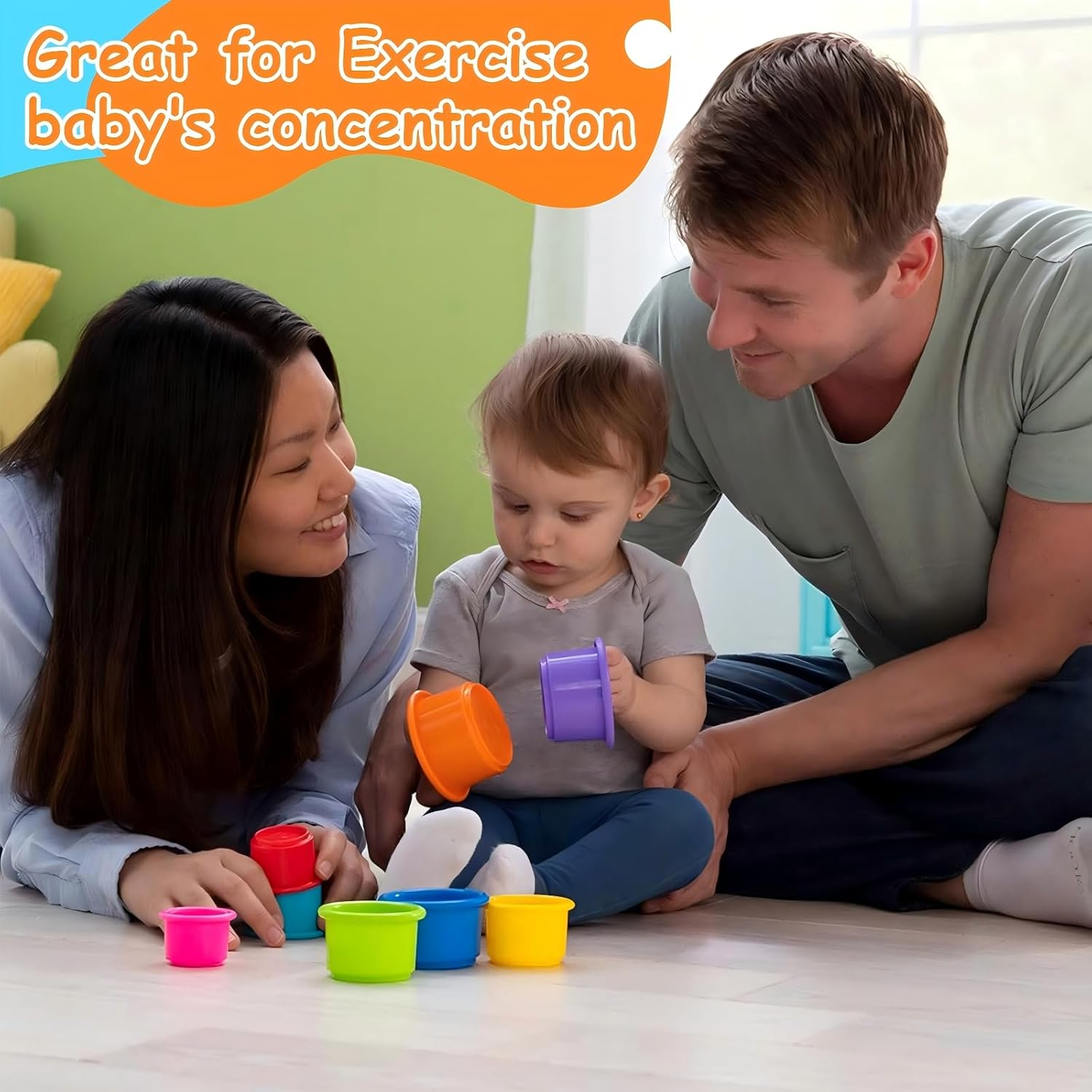 Stacking Cups, Baby Toys for Toddlers 1-3 Year Old Stack and Count, Multicolour Baby Stacking Water Set, Stackable Cup for Learning, Toddler Cups Water Table Toy, Baby Bath Toy (8 Count) image number 1