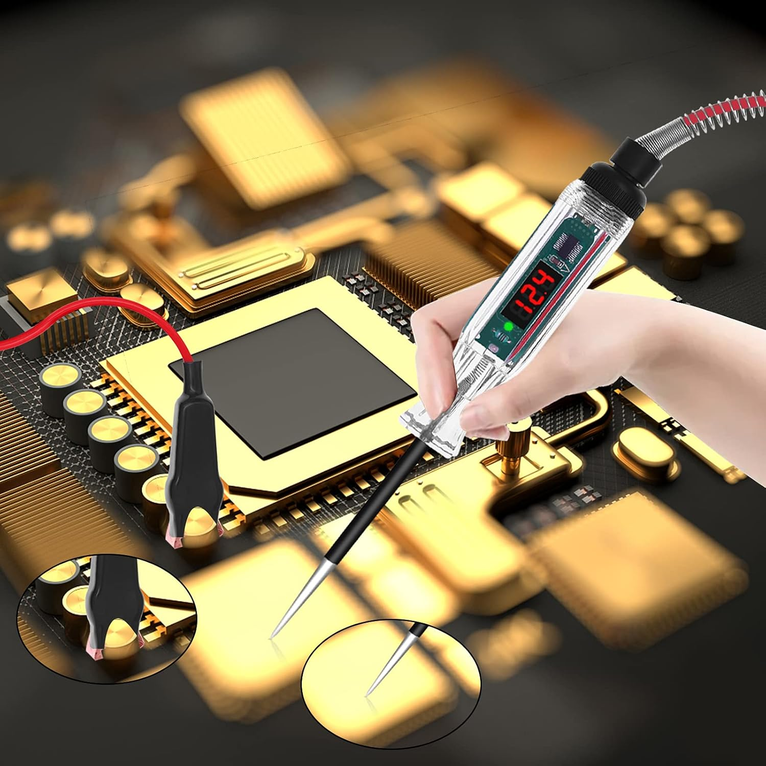 CGDI Upgraded Digital LED Automotive Circuit Tester, 3-32V Test Light with 96 Inch PU Extended Spring Wire, Vehicle Circuits Low Voltage Light Tester with Sharp Stainless Probe