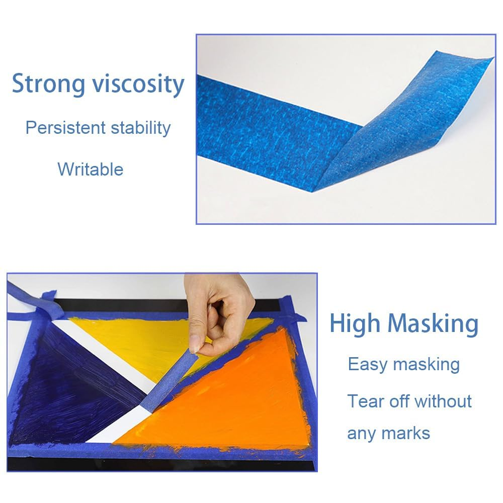 4 Rolls Blue Painters Tape, Betterjonny 25Mm X 50 M（Each） Writable Masking Tape Easy-Tear Painter'S Sticky Tape for Painting, Decoration, Arts & Crafts, Packing, Home, School