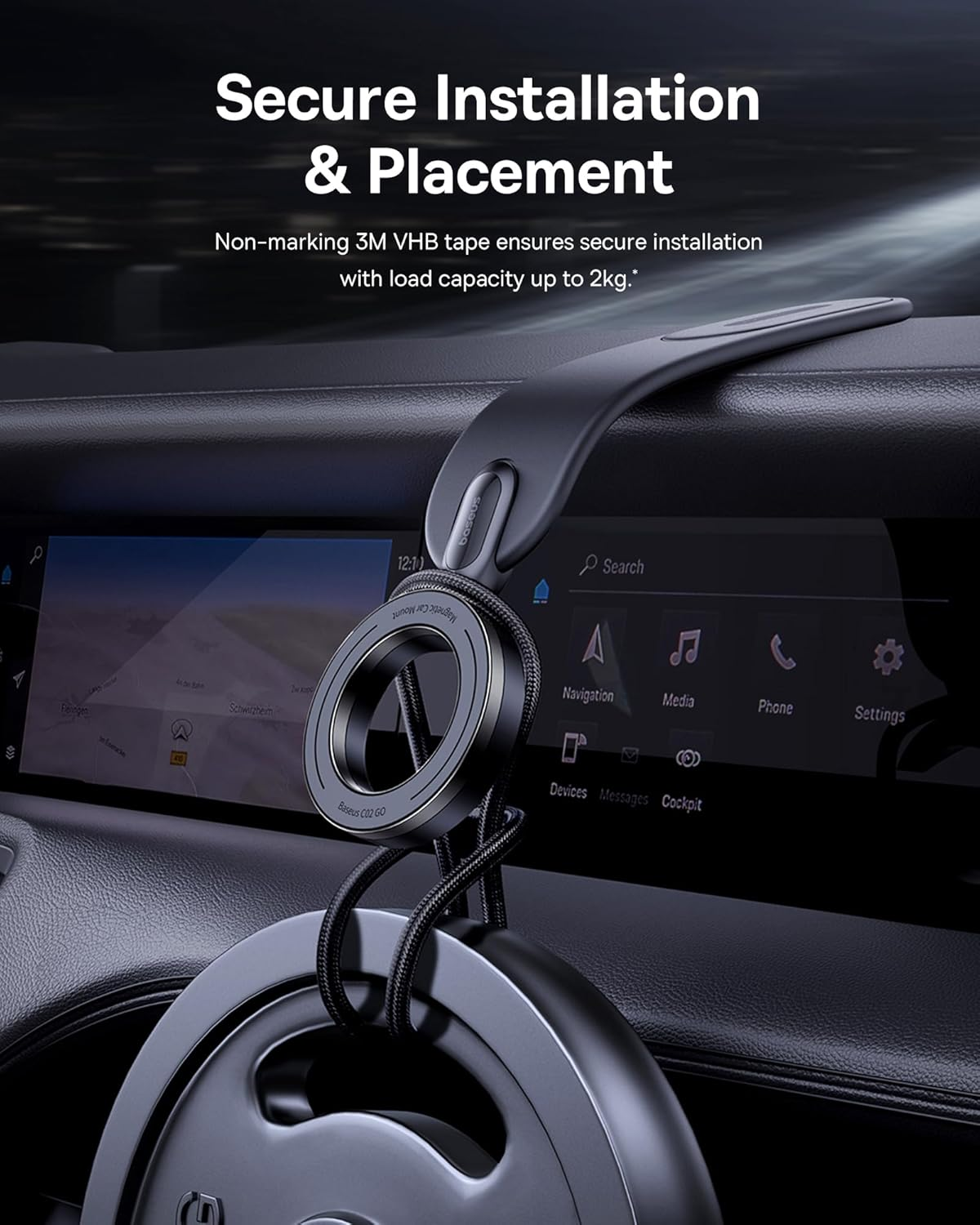 Baseus C02 Go Magnetic Car Phone Holder for Dashboard, 360&deg; Rotatable Mobile Holder for Car, Bendable Design Car Phone Mount with Ultra Strong Magnets for Iphone 15 Pro Max, &lrm;Samsung S24 Ultra image number 1