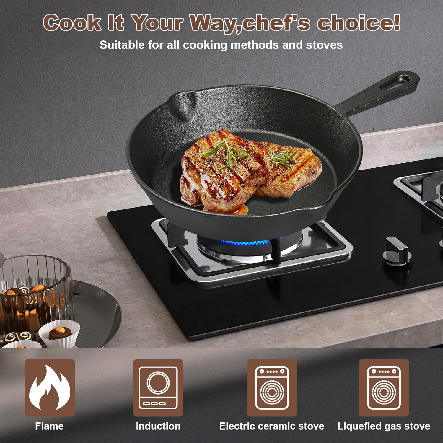 YIYOBEATFO Pre-Seasoned Cast Iron Skillets,4 Piece Durable Pots and Pans Set with Handle Covers for Grill, BBQ, Camping Fire, Stovetop, Kitchen and Camping Cookware