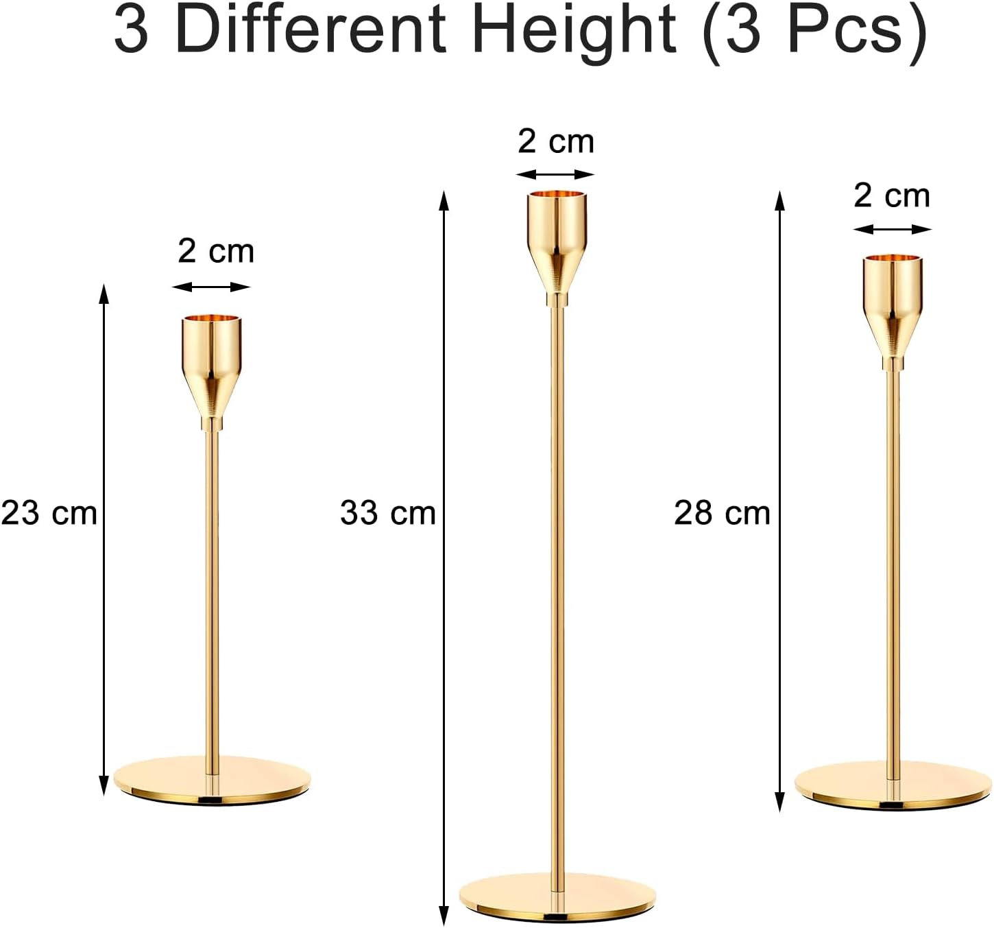 Gold Candle Holders for Pillar Candles - Taper Candlestick Holders Stand for Mantle, Dining Table Centerpiece, Tall Candle Sticks Holder Decor for Wedding, Christmas, Elegant and Sturdy (3 Pcs) image number 3
