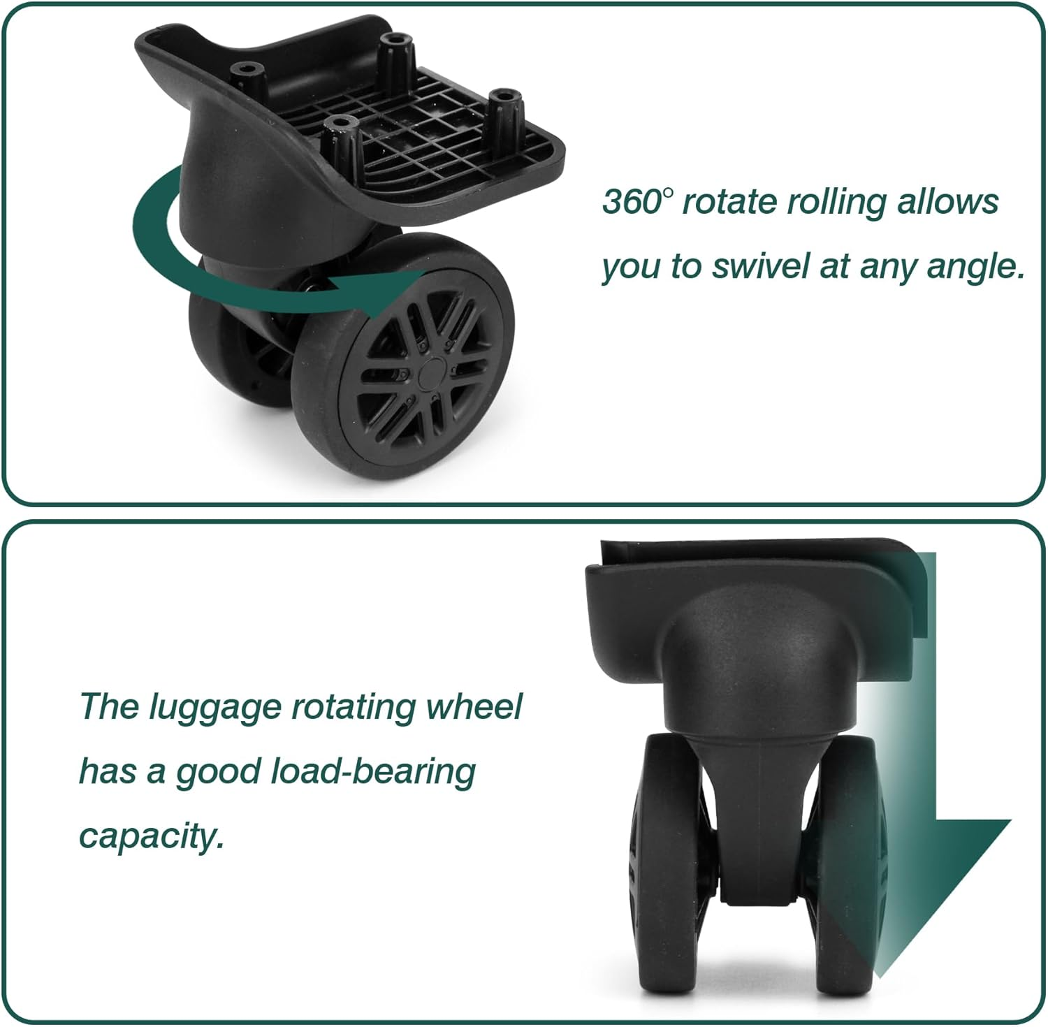 Ech.Apr 1 Pair Luggage Wheels Replacement,Mute Suitcase Wheel Repair Set, Black Luggage Suitcase Caster Wheel Replacement Parts, Double-Row Wheels image number 2