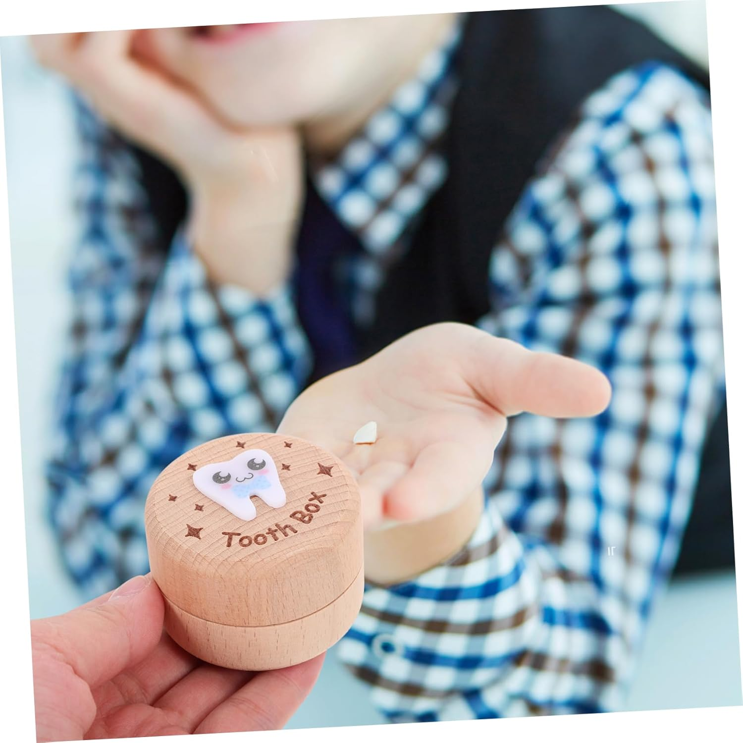 Yardwe Deciduous Tooth Box Wooden Teeth Keepsake Box Storage Container Teething Saver image number 1