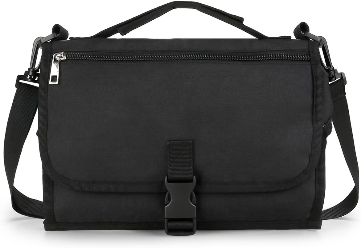 Bebamour Portable Nappy Changing Mats with Wipes Pocket Travel Baby Changing Pads with Head Cushion for Infants Waterproof Diaper Changing Pads Newborn Essentials, New Black image number 5