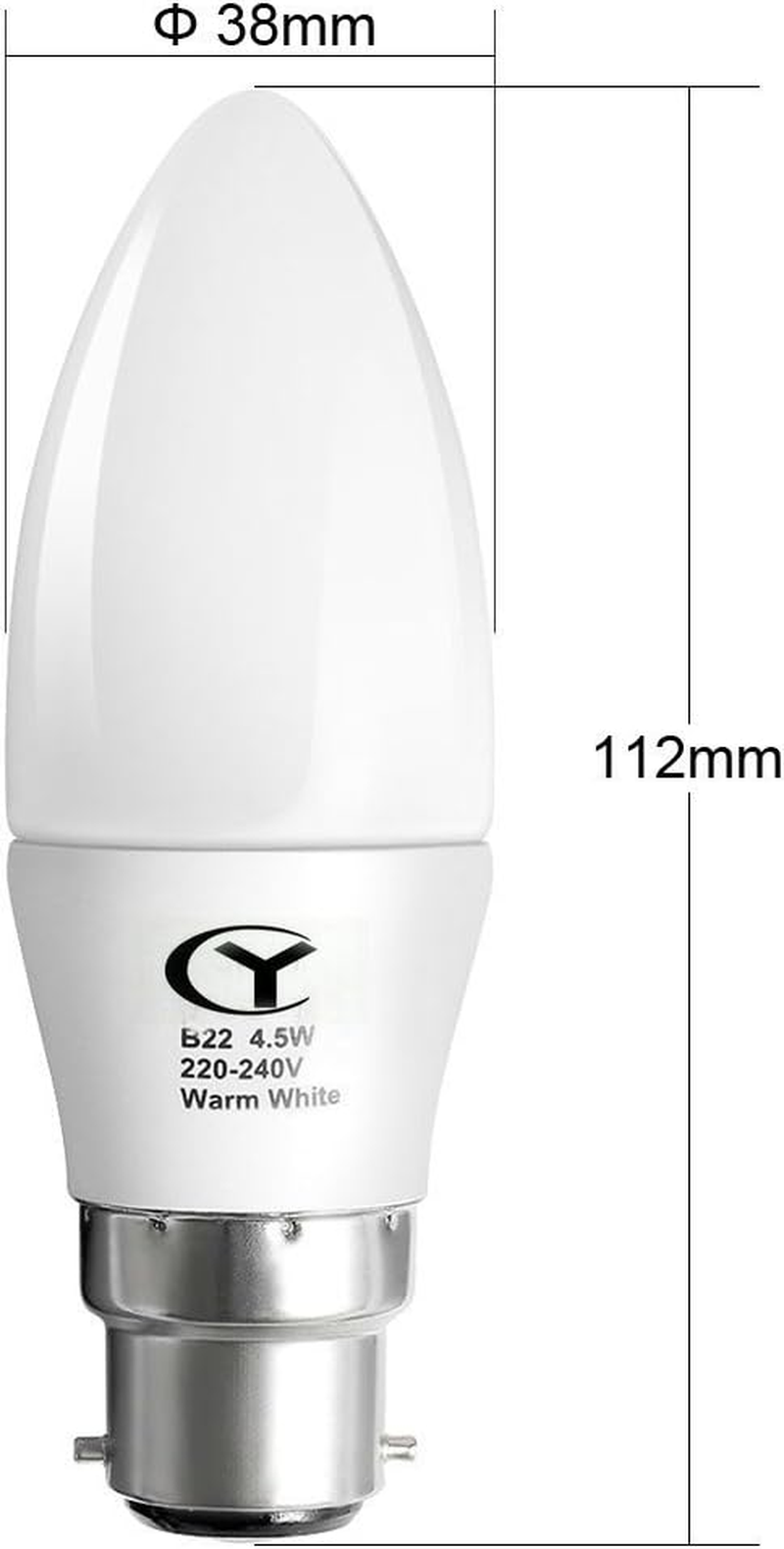 CY LED 5W B22 Bayonet LED Candle Bulbs, 35W Incandescent Bulb Equivalent, 450Lm, Cool White, 6000K, LED Light Bulbs, Candle Lights, Pack of 6 Units image number 1