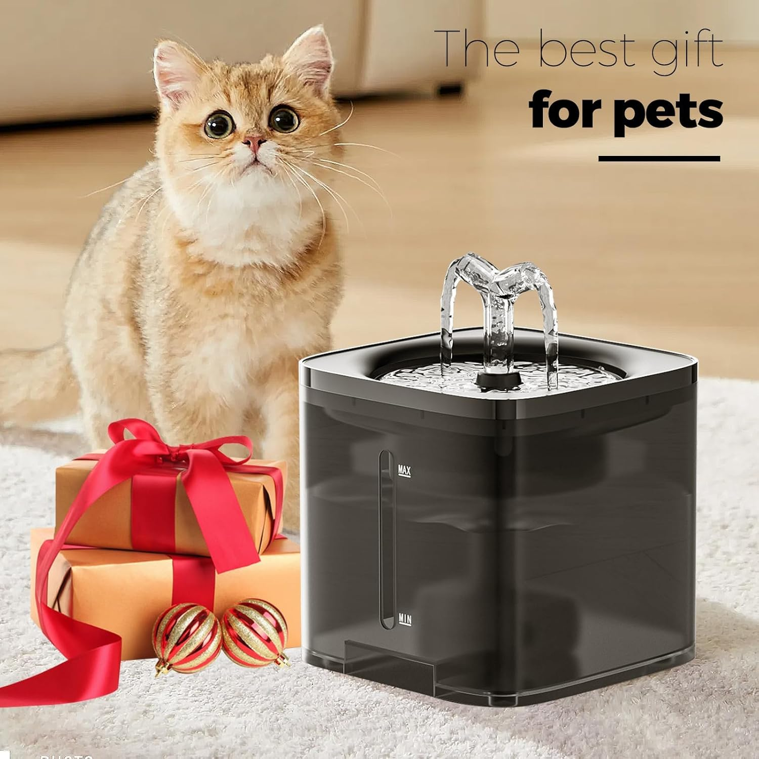 ZANZER Automatic Pet Water Fountain, 2L, Ultra Silent, with Adapter and 4 Filters & 4 Sponges, Faucet Shape, for Drinking, Cats, Dogs, and Multiple Pets​