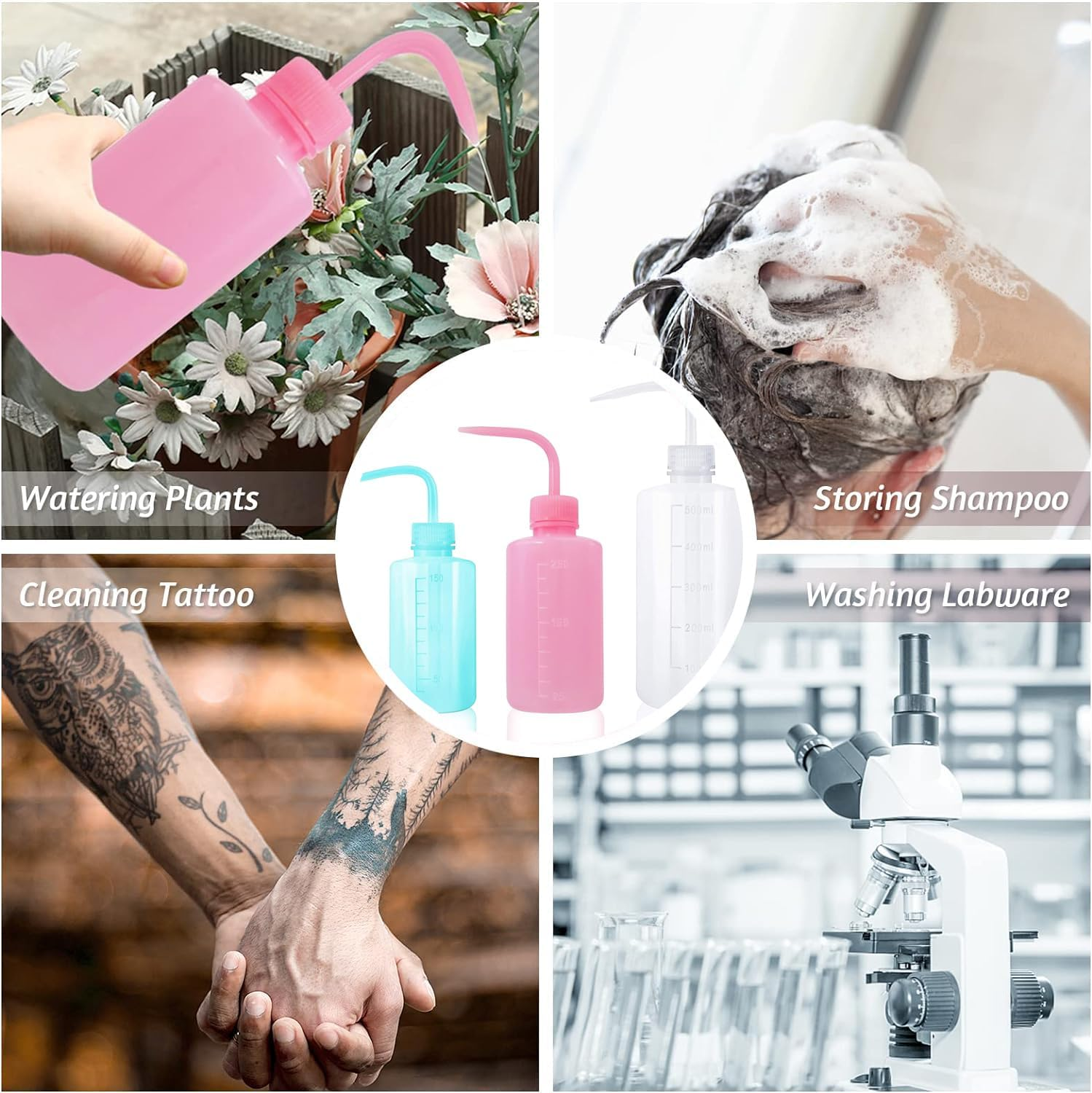 Squeeze Wash Bottle, 3 Pcs Plant Succulent Watering Bottle, Plastic Watering Can Tattoo Wash Bottle with Narrow Mouth, for Chemistry, Industry, Lab & Gardening (150Ml, 250Ml,500Ml) image number 3