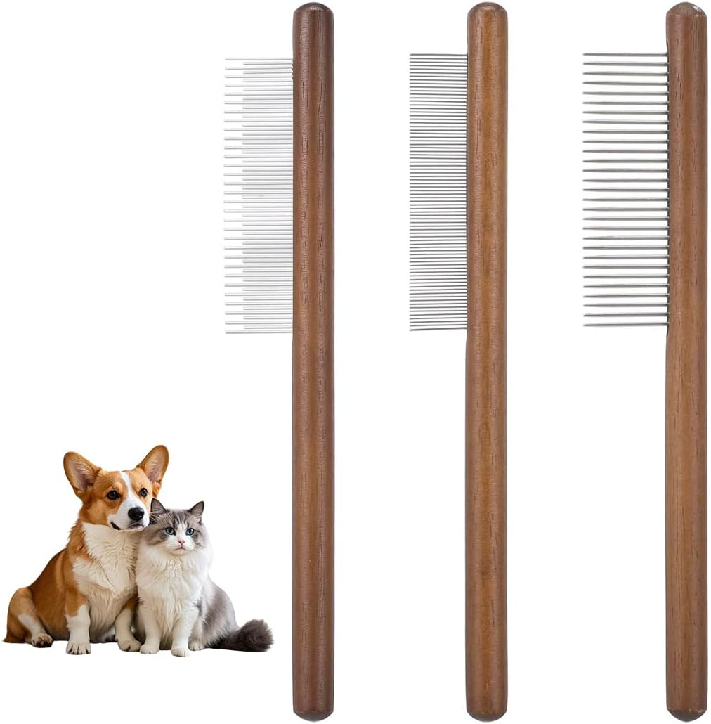 Weddhuis 3 Pieces 3 Styles Macrame Fringe Combs with Wooden Handle Stainless Steel Pet Care Combs for DIY Macrame for Removing Tangles image number 1