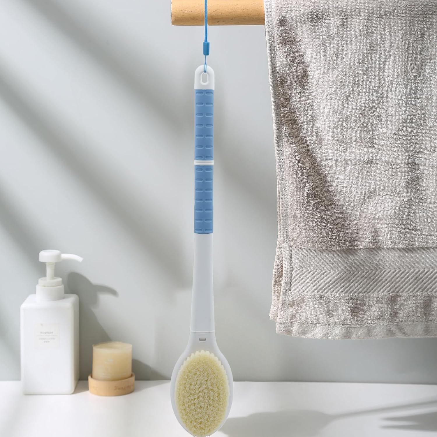 Shower Brush with Soft and Stiff Bristles,20.5" Extra Long Handle Dual-Sided Back Scrubber Bath Brush Body Exfoliator for Wet or Dry Brushing (Extra Long Handle) image number 5