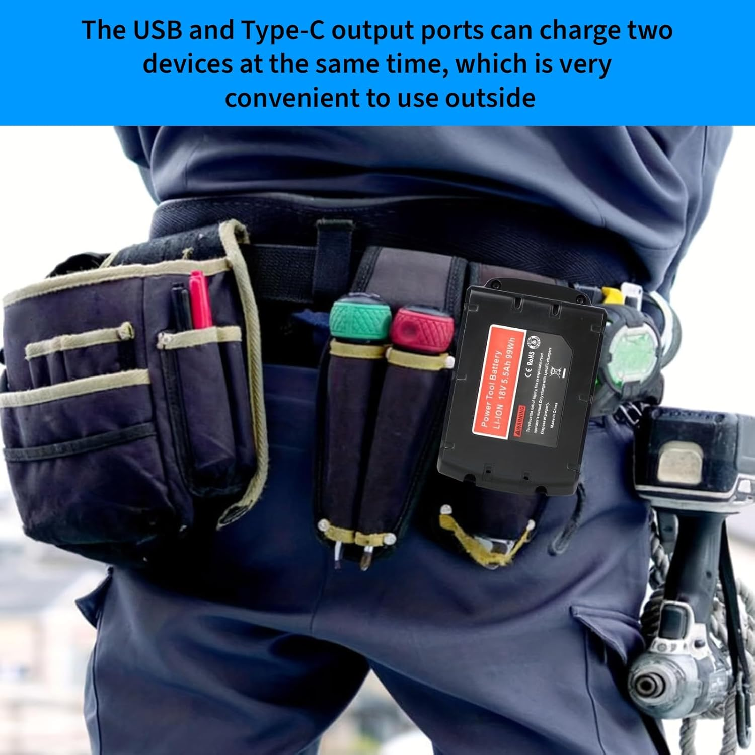 2-Pack USB Charger Adapter for Milwaukee M18 Battery, Battery Charger with USB and Type-C Charging Port for MIL18V MAX Lithium Battery image number 2