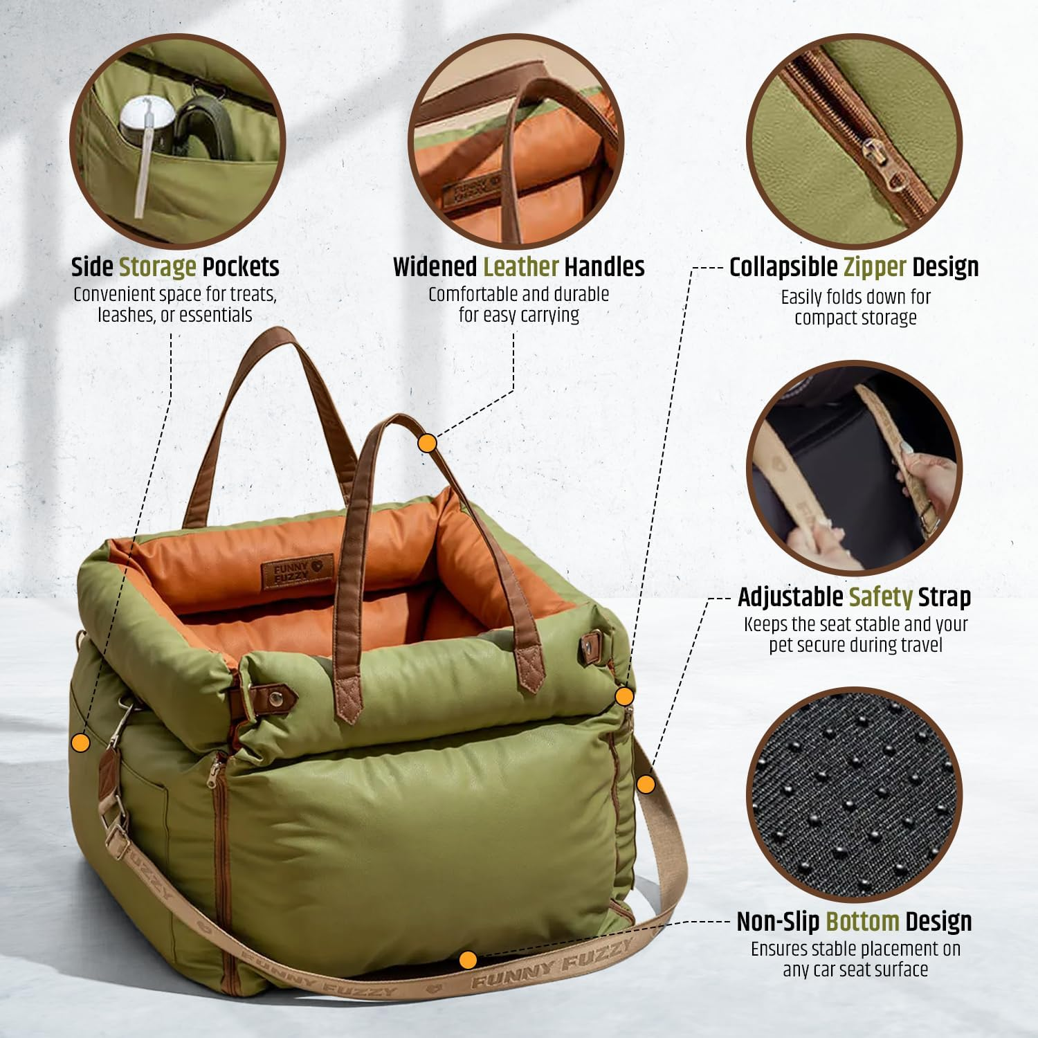 Dog Car Booster Seat &ndash; Convertible Travel Bed & Carrier with Removable Cushion, Side Storage Pockets & Adjustable Strap &ndash; Washable Pet Car Seat for Small Dogs &ndash; Front/Back Seat Compatible image number 3