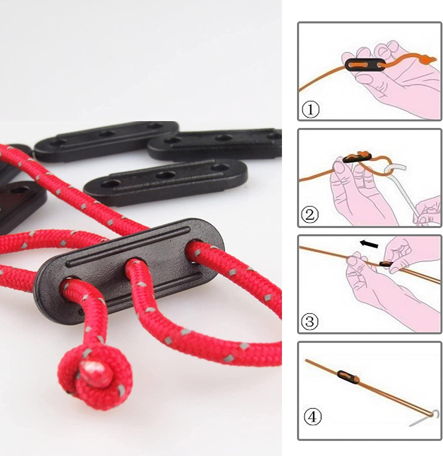 30PCS 3 Holes Rope Tensioner Cord Adjuster Plastic Tent Rope Fastener for Camping Hiking Picnic Tent Shade Tarp Canopy Outdoor Activities 4Mm Hole Diameter image number 4