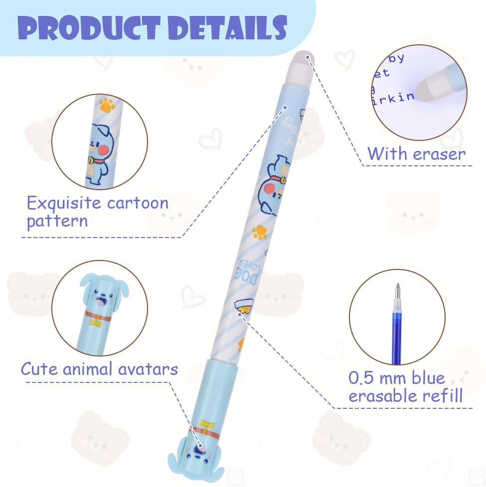 OFFCUP 2 in 1 Soft Silicone Pencil Case, Filled Pencil Case with 4Pcs Erasable Gel Pens, Kawaii Rabbit Zipper Pen Holder, Pen Pouch for Office Home or School Back to School