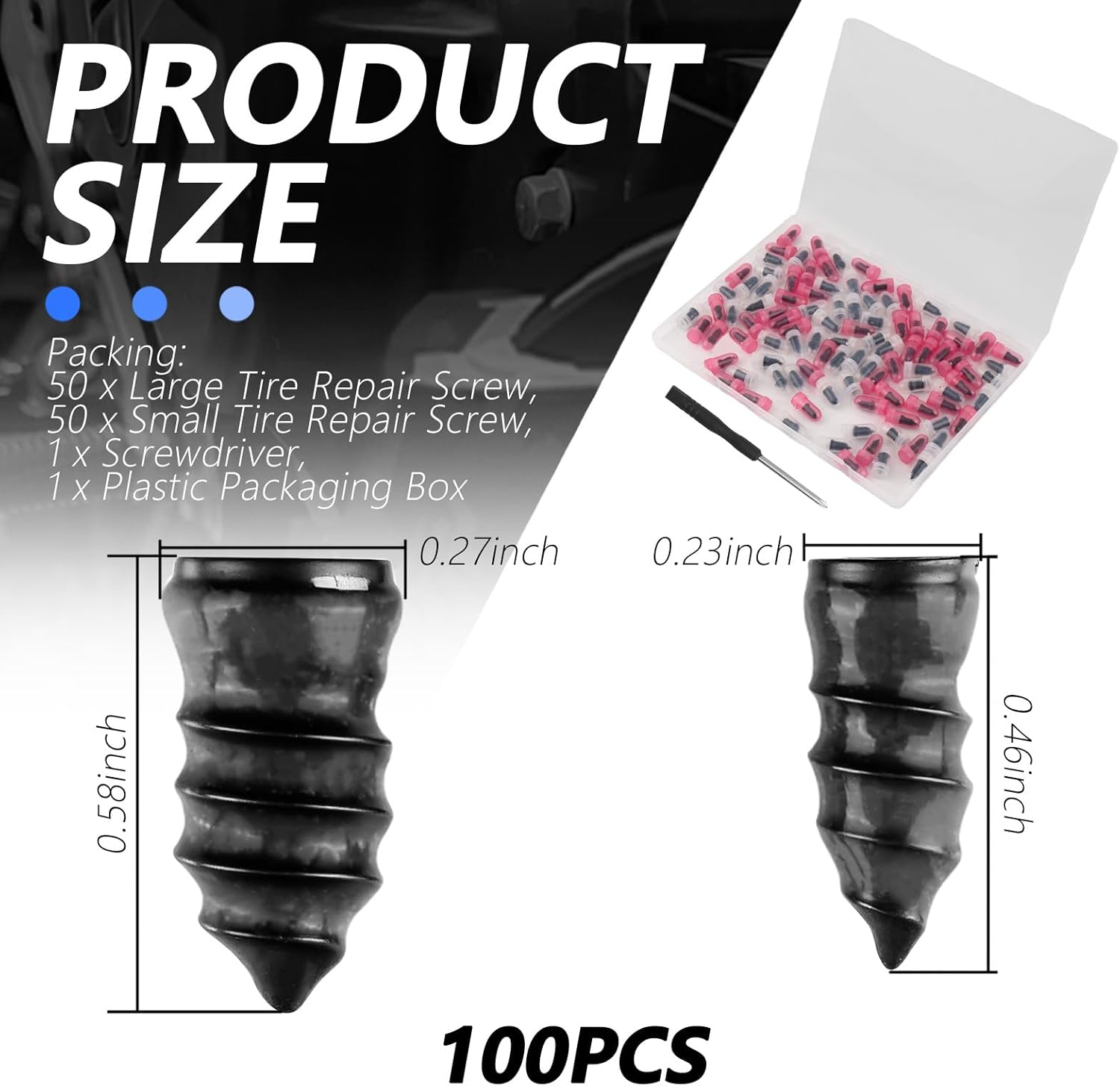 100PCS Tire Plug Kit,Self-Service Flat Tire Repair Kit Including Screwdriver,Upgraded Thickened Adhesive-Covered Tires Repair Screws for Sudden Flat Tyres Emergencies image number 4