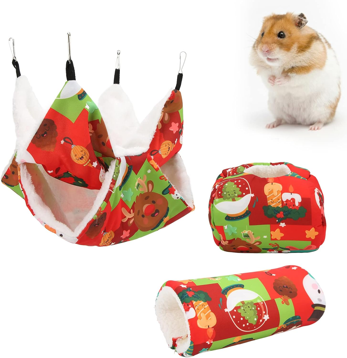 EVTSCAN Guinea Pig Cage Hammock Set Hanging Tunnel Hammock for Rat Ferret Small Cat 3Pcs(Red) image number 6