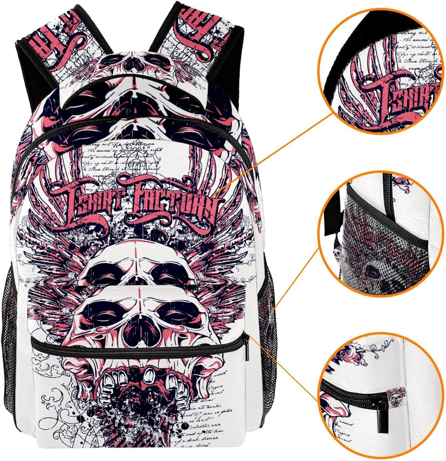 Pink Scared Skull Head Backpack Students Shoulder Bags Travel Bag College School Tote Backpacks image number 5