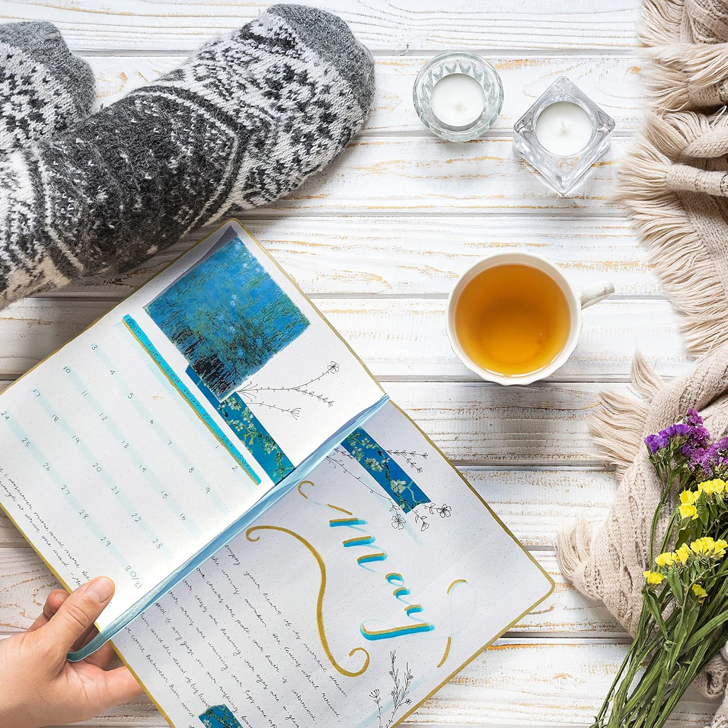 Ivory & Point - Improved Premium Quality Bullet Dotted Journal Notebook - 160 Pages, 160Gsm Bleed & Ghost Proof Thick White Paper - A5 Minimalist Art Dot Grid Notebook (Dusty Blue) - Sage Green image number 6